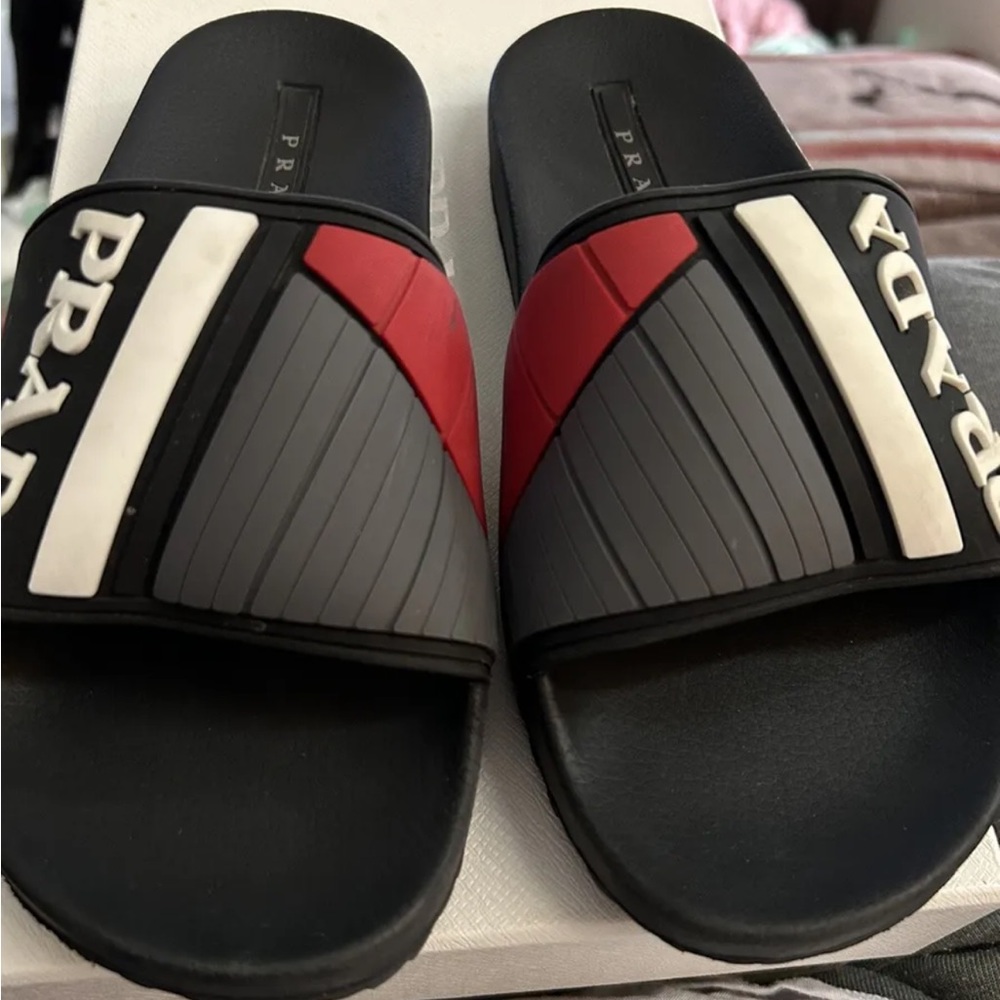 Prada pool slides sandal black multi
